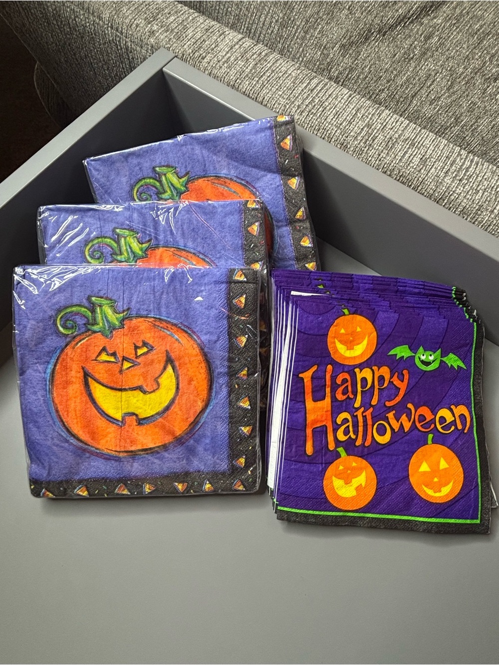 Vintage Bundle Festive Halloween Pumpkin Napkins Purple & Orange NEW Holiday